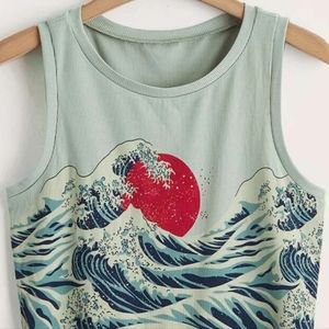 Plus Wave Print Tank Crop Top